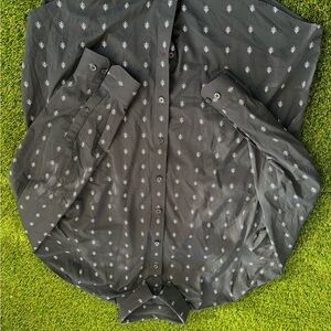 Express Black Shirt with White Dot Pattern